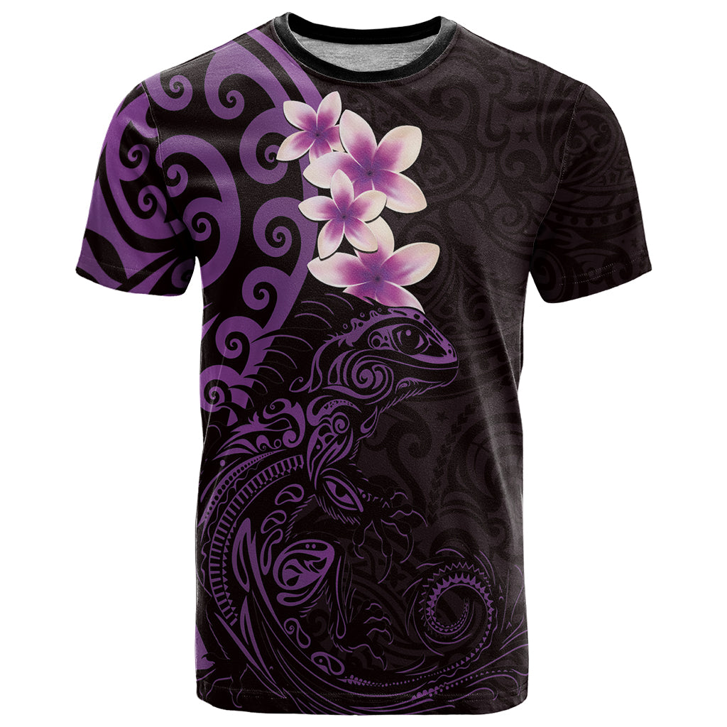 New Zealand Tuatara Plumeria T Shirt Maori Purple Koru Tribal Tattoo