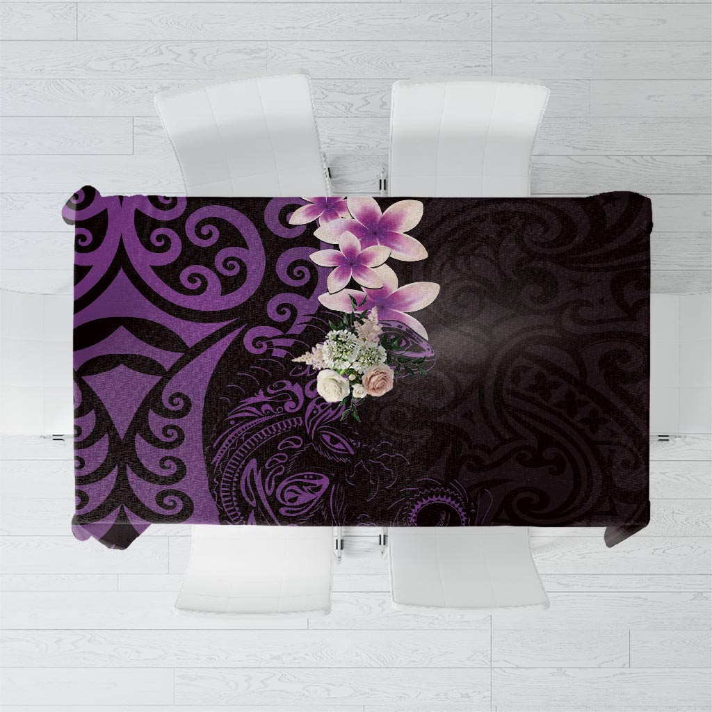 New Zealand Tuatara Plumeria Tablecloth Maori Purple Koru Tribal Tattoo