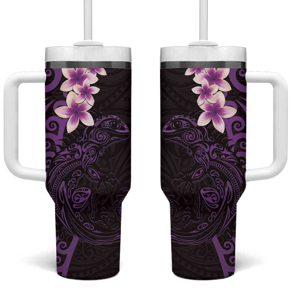 New Zealand Tuatara Plumeria Tumbler With Handle Maori Purple Koru Tribal Tattoo LT01 One Size: 40 oz Purple - Polynesian Pride