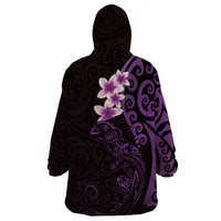 New Zealand Tuatara Plumeria Wearable Blanket Hoodie Maori Purple Koru Tribal Tattoo