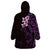 New Zealand Tuatara Plumeria Wearable Blanket Hoodie Maori Purple Koru Tribal Tattoo