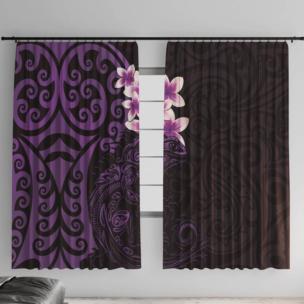 New Zealand Tuatara Plumeria Window Curtain Maori Purple Koru Tribal Tattoo