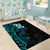 New Zealand Tuatara Plumeria Area Rug Maori Teal Koru Tribal Tattoo