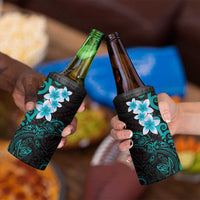 New Zealand Tuatara Plumeria 4 in 1 Can Cooler Tumbler Maori Teal Koru Tribal Tattoo