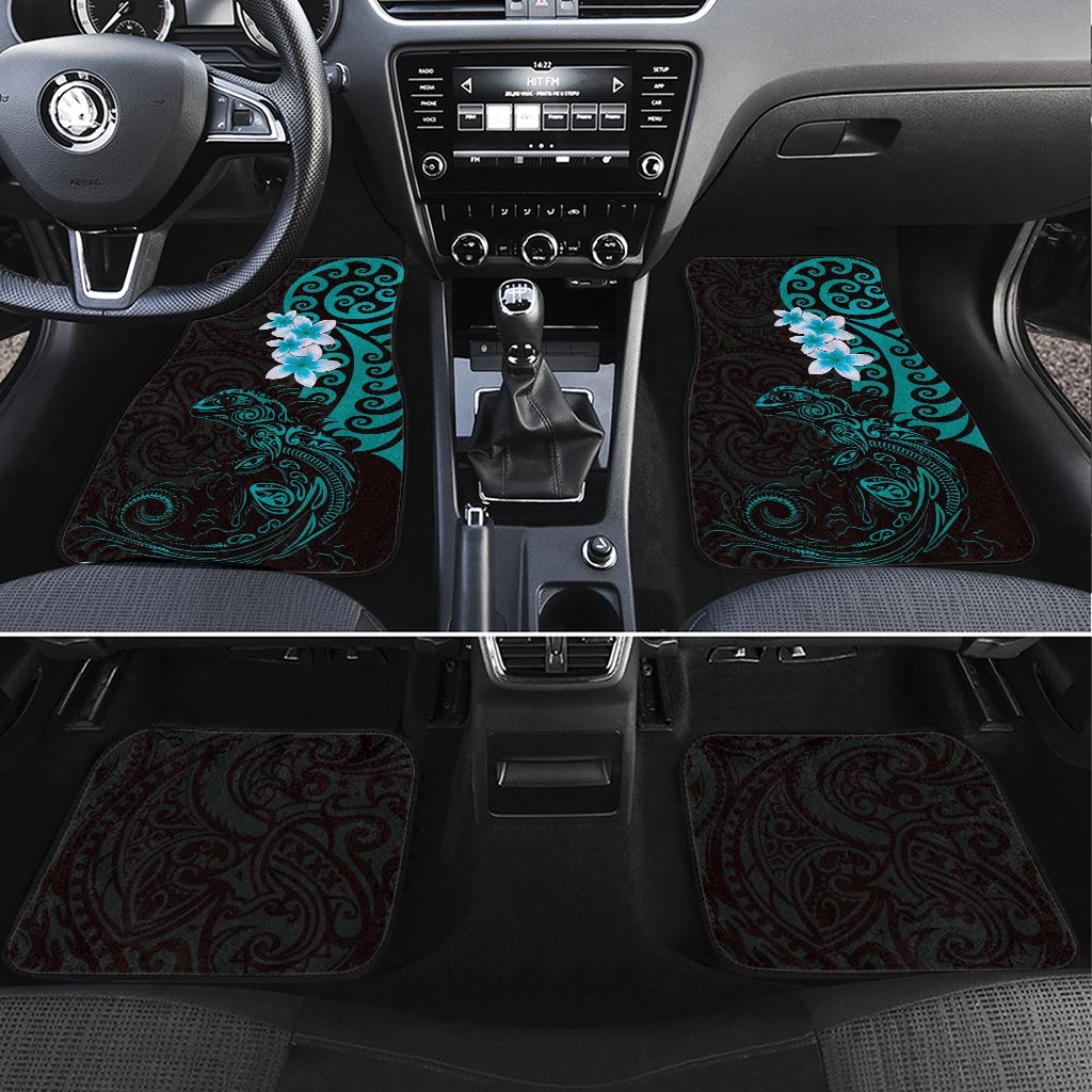 New Zealand Tuatara Plumeria Car Mats Maori Teal Koru Tribal Tattoo LT01 Set 4pcs Teal - Polynesian Pride