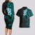 New Zealand Tuatara Plumeria Couples Matching Long Sleeve Bodycon Dress and Hawaiian Shirt Maori Teal Koru Tribal Tattoo