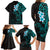 New Zealand Tuatara Plumeria Family Matching Long Sleeve Bodycon Dress and Hawaiian Shirt Maori Teal Koru Tribal Tattoo