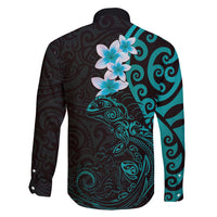 New Zealand Tuatara Plumeria Family Matching Mermaid Dress and Hawaiian Shirt Maori Teal Koru Tribal Tattoo