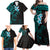 New Zealand Tuatara Plumeria Family Matching Off Shoulder Maxi Dress and Hawaiian Shirt Maori Teal Koru Tribal Tattoo