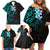 New Zealand Tuatara Plumeria Family Matching Off Shoulder Short Dress and Hawaiian Shirt Maori Teal Koru Tribal Tattoo