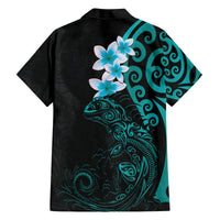 New Zealand Tuatara Plumeria Family Matching Puletasi and Hawaiian Shirt Maori Teal Koru Tribal Tattoo