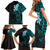 New Zealand Tuatara Plumeria Family Matching Short Sleeve Bodycon Dress and Hawaiian Shirt Maori Teal Koru Tribal Tattoo