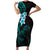 New Zealand Tuatara Plumeria Family Matching Short Sleeve Bodycon Dress and Hawaiian Shirt Maori Teal Koru Tribal Tattoo