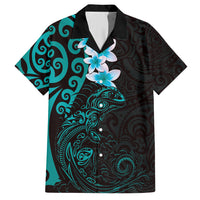 New Zealand Tuatara Plumeria Family Matching Summer Maxi Dress and Hawaiian Shirt Maori Teal Koru Tribal Tattoo LT01 Dad's Shirt - Short Sleeve Teal - Polynesian Pride
