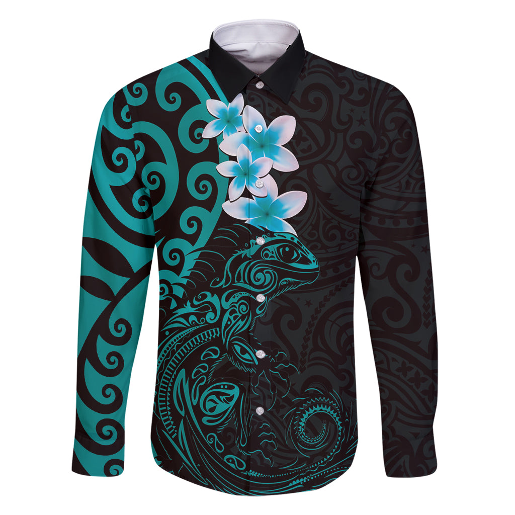 New Zealand Tuatara Plumeria Family Matching Tank Maxi Dress and Hawaiian Shirt Maori Teal Koru Tribal Tattoo