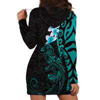 New Zealand Tuatara Plumeria Hoodie Dress Maori Teal Koru Tribal Tattoo