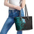 New Zealand Tuatara Plumeria Leather Tote Bag Maori Teal Koru Tribal Tattoo