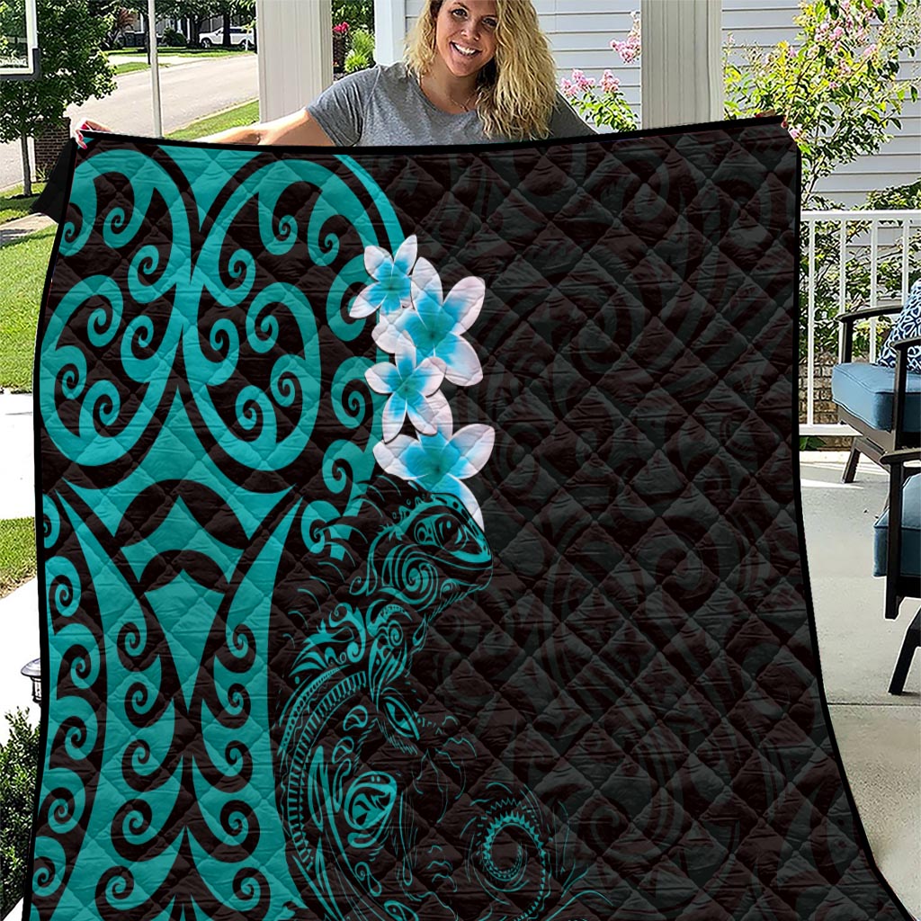 New Zealand Tuatara Plumeria Quilt Maori Teal Koru Tribal Tattoo