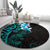 New Zealand Tuatara Plumeria Round Carpet Maori Teal Koru Tribal Tattoo