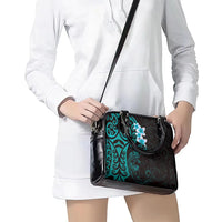 New Zealand Tuatara Plumeria Shoulder Handbag Maori Teal Koru Tribal Tattoo