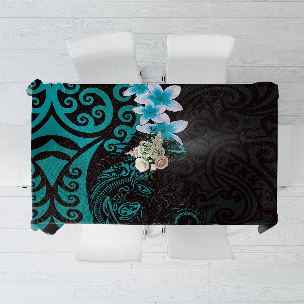 New Zealand Tuatara Plumeria Tablecloth Maori Teal Koru Tribal Tattoo