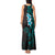 New Zealand Tuatara Plumeria Tank Maxi Dress Maori Teal Koru Tribal Tattoo