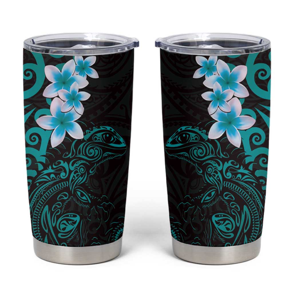 New Zealand Tuatara Plumeria Tumbler Cup Maori Teal Koru Tribal Tattoo LT01 Teal - Polynesian Pride