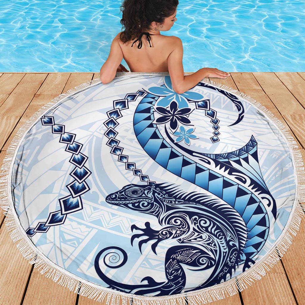 Blue Maori Tuatara Beach Blanket Luxury Pastel Pattern LT01 - Polynesian Pride