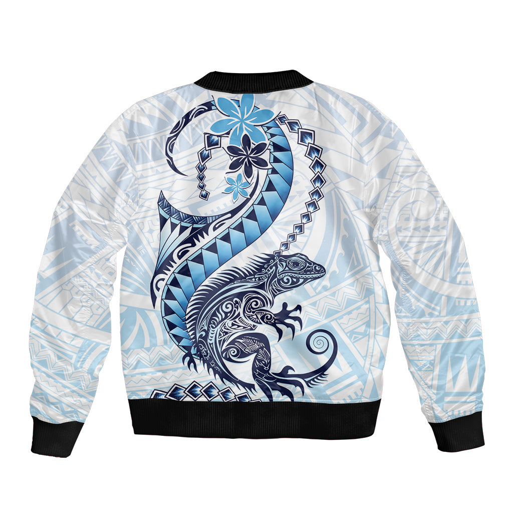 Blue Maori Tuatara Bomber Jacket Luxury Pastel Pattern LT01 - Polynesian Pride