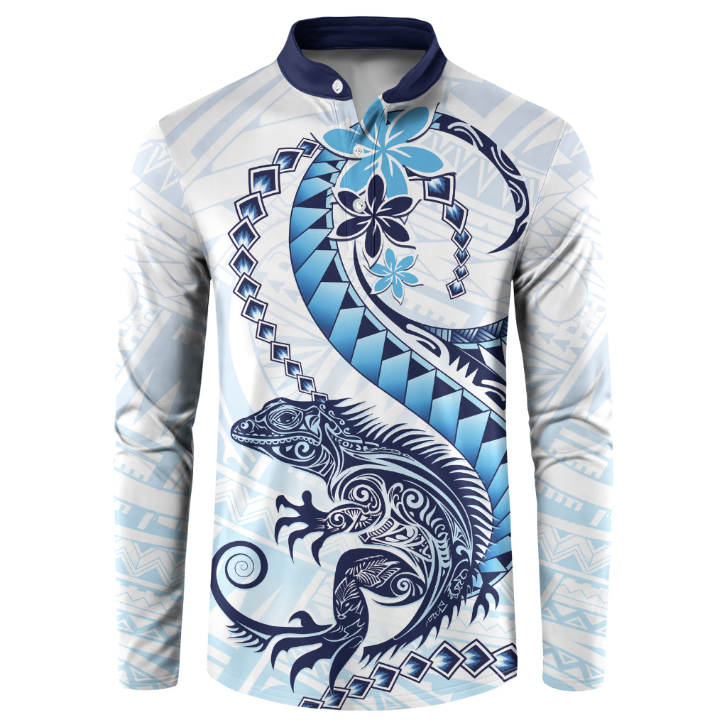 Blue Maori Tuatara Button Sweatshirt Luxury Pastel Pattern LT01 Blue - Polynesian Pride