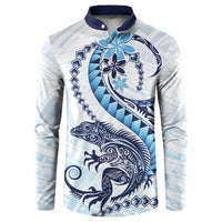 Blue Maori Tuatara Button Sweatshirt Luxury Pastel Pattern LT01 Blue - Polynesian Pride