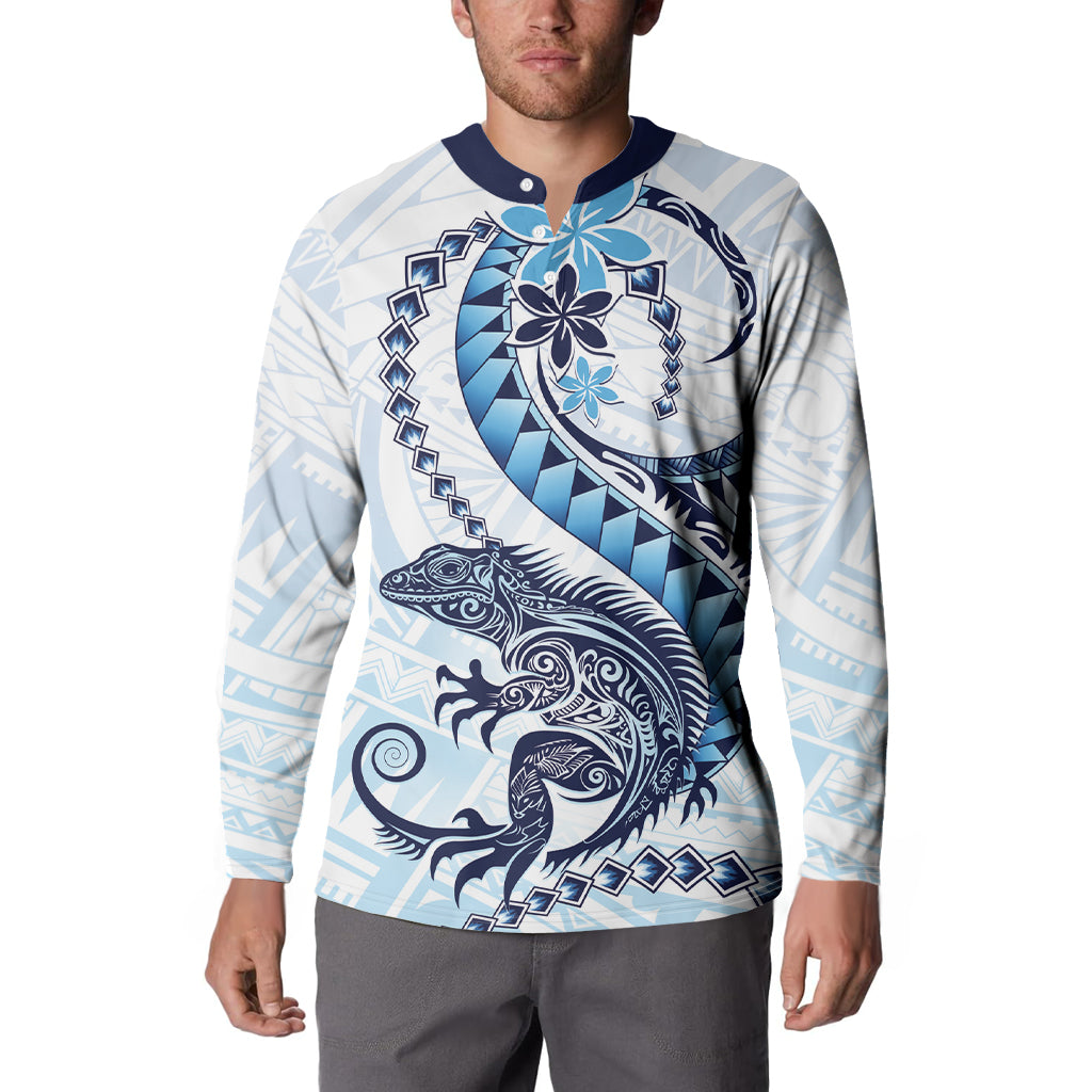 Blue Maori Tuatara Button Sweatshirt Luxury Pastel Pattern LT01 - Polynesian Pride