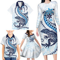 Blue Maori Tuatara Family Matching Long Sleeve Bodycon Dress and Hawaiian Shirt Luxury Pastel Pattern LT01 - Polynesian Pride