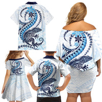 Blue Maori Tuatara Family Matching Off Shoulder Short Dress and Hawaiian Shirt Luxury Pastel Pattern LT01 - Polynesian Pride