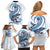 Blue Maori Tuatara Family Matching Off Shoulder Short Dress and Hawaiian Shirt Luxury Pastel Pattern