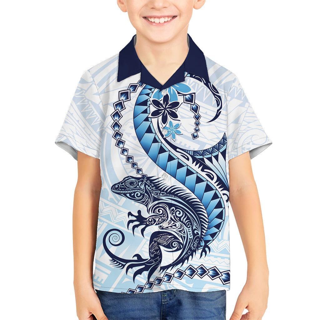 Blue Maori Tuatara Family Matching Off Shoulder Short Dress and Hawaiian Shirt Luxury Pastel Pattern LT01 Son's Shirt Blue - Polynesian Pride