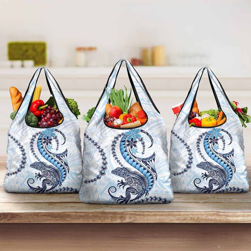 Blue Maori Tuatara Grocery Bag Luxury Pastel Pattern LT01 3-pack One Size Blue - Polynesian Pride