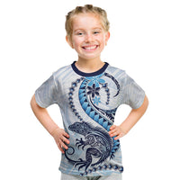Blue Maori Tuatara Kid T Shirt Luxury Pastel Pattern
