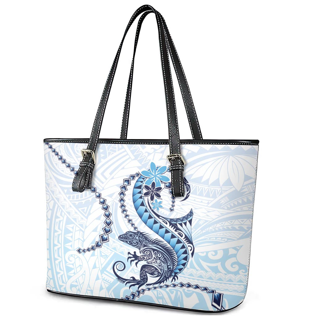 Blue Maori Tuatara Leather Tote Bag Luxury Pastel Pattern LT01 - Polynesian Pride