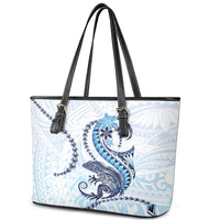 Blue Maori Tuatara Leather Tote Bag Luxury Pastel Pattern LT01 - Polynesian Pride