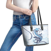 Blue Maori Tuatara Leather Tote Bag Luxury Pastel Pattern LT01 - Polynesian Pride