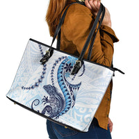 Blue Maori Tuatara Leather Tote Bag Luxury Pastel Pattern LT01 - Polynesian Pride
