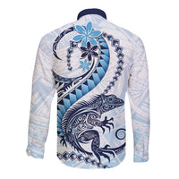 Blue Maori Tuatara Long Sleeve Button Shirt Luxury Pastel Pattern