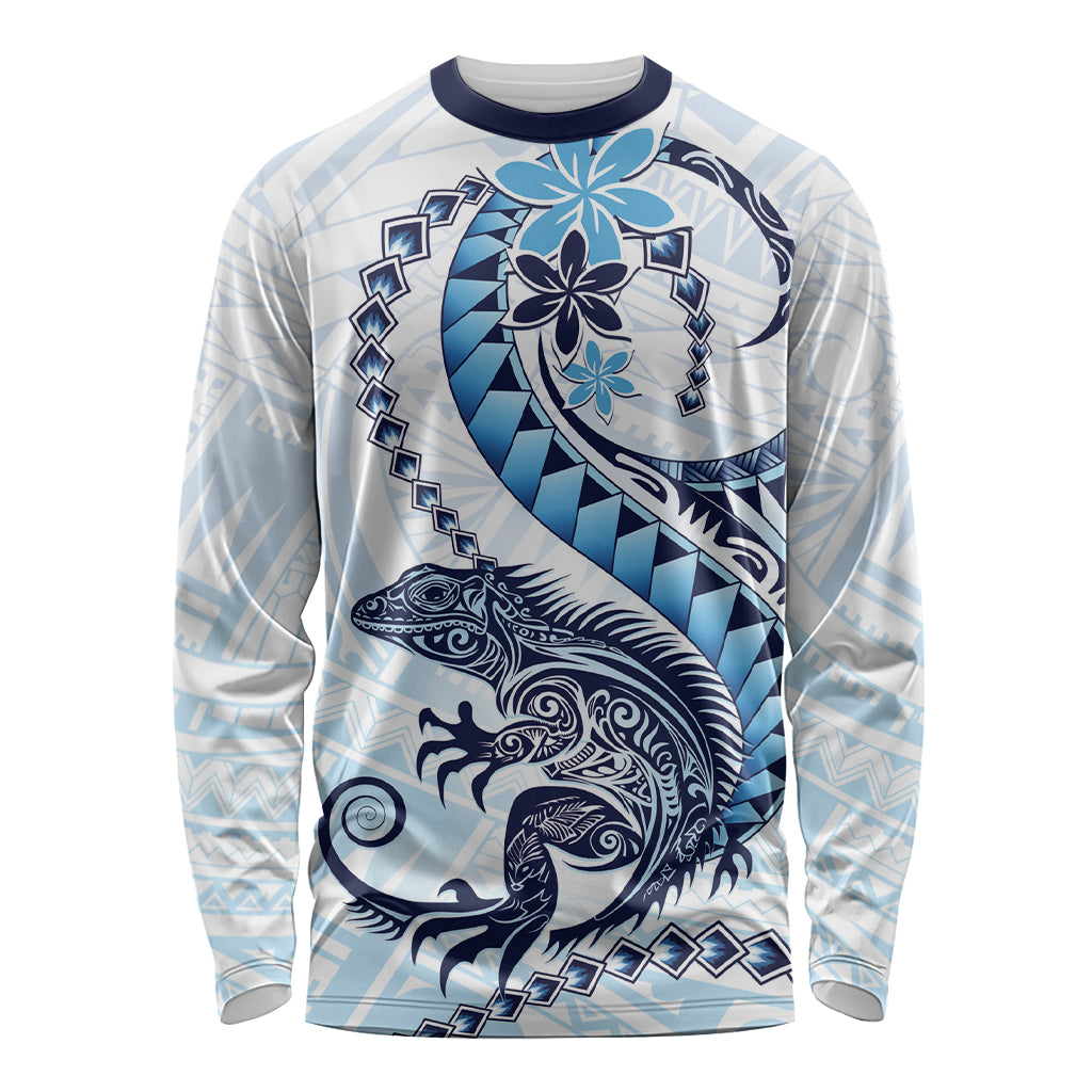 Blue Maori Tuatara Long Sleeve Shirt Luxury Pastel Pattern