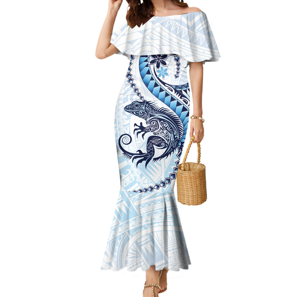 Blue Maori Tuatara Mermaid Dress Luxury Pastel Pattern