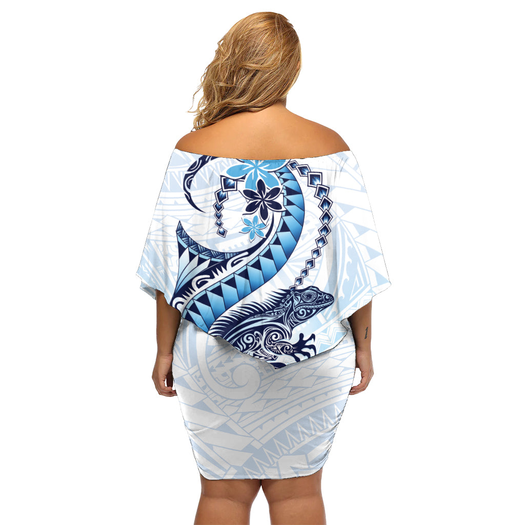 Blue Maori Tuatara Off Shoulder Short Dress Luxury Pastel Pattern LT01 - Polynesian Pride