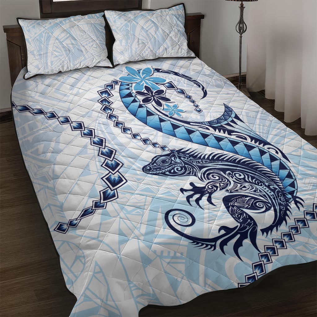Blue Maori Tuatara Quilt Bed Set Luxury Pastel Pattern LT01 Blue - Polynesian Pride