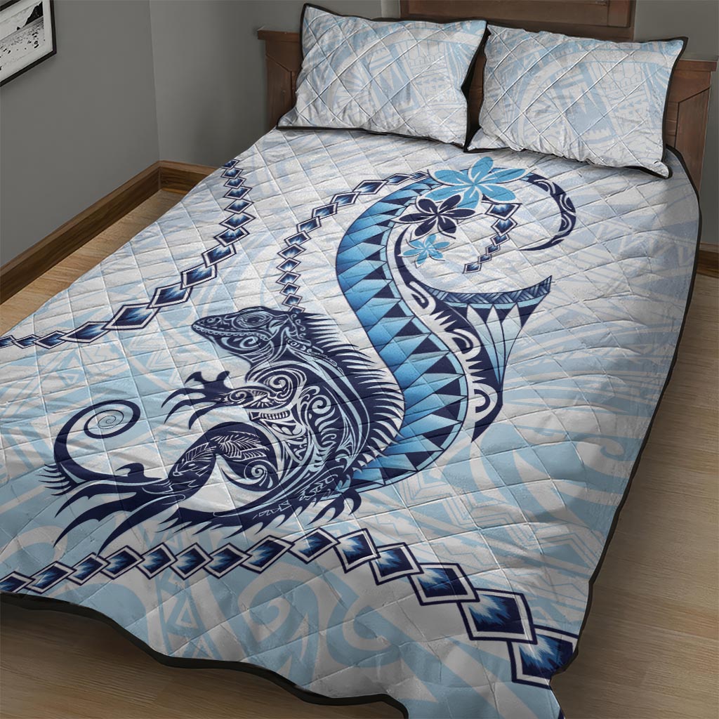 Blue Maori Tuatara Quilt Bed Set Luxury Pastel Pattern LT01 - Polynesian Pride