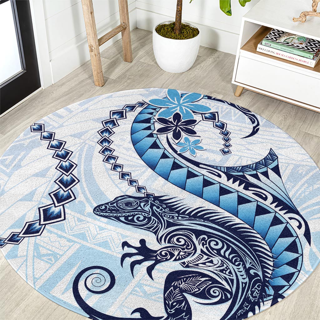 Blue Maori Tuatara Round Carpet Luxury Pastel Pattern
