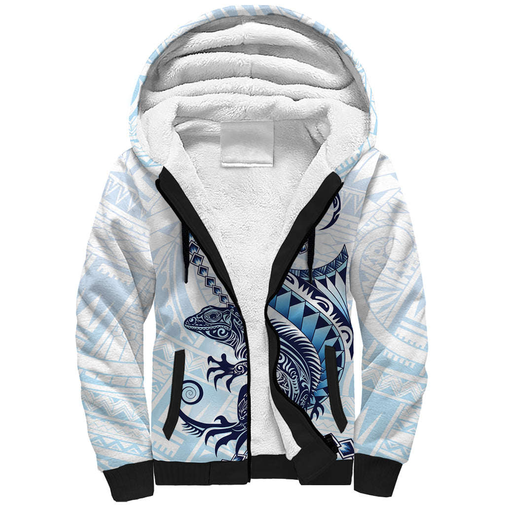 Blue Maori Tuatara Sherpa Hoodie Luxury Pastel Pattern LT01 Unisex Blue - Polynesian Pride